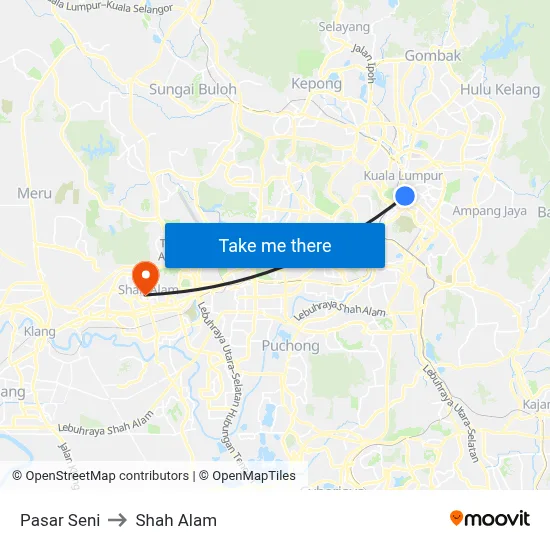 Pasar Seni to Shah Alam map