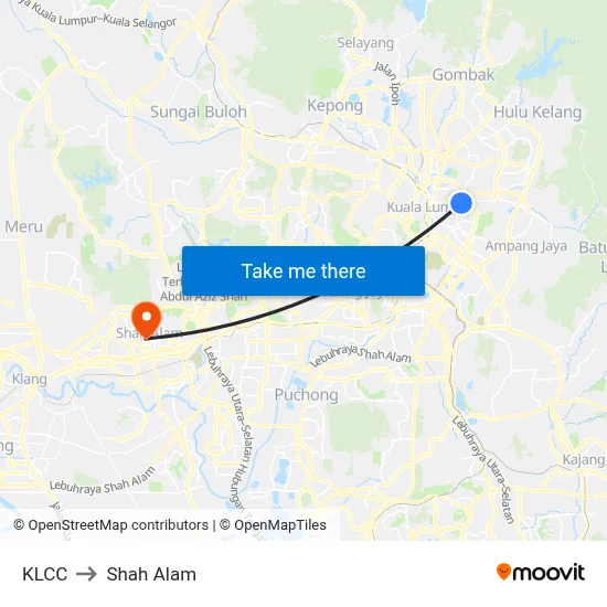 KLCC to Shah Alam map