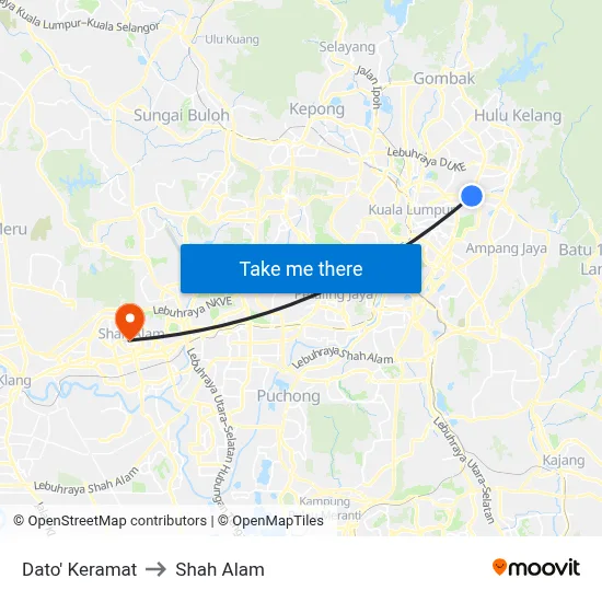 Dato' Keramat to Shah Alam map