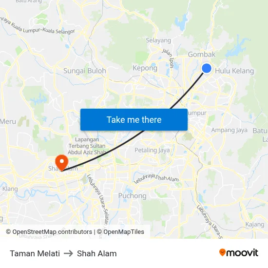 Taman Melati to Shah Alam map