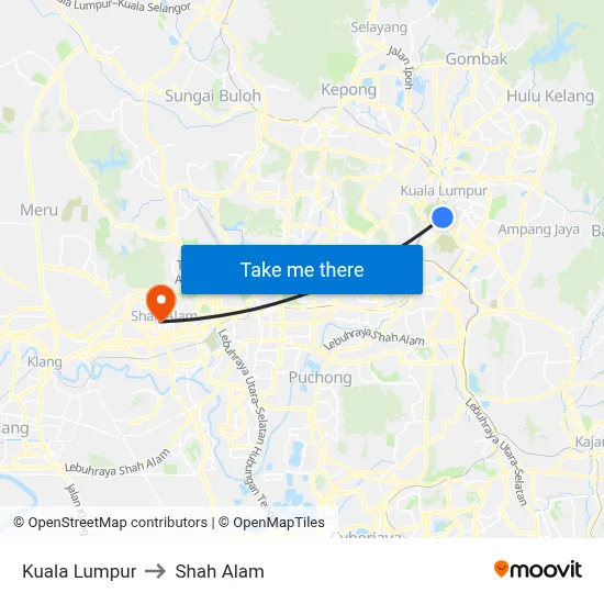 Kuala Lumpur to Shah Alam map