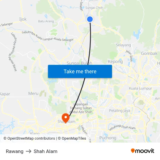 Rawang to Shah Alam map