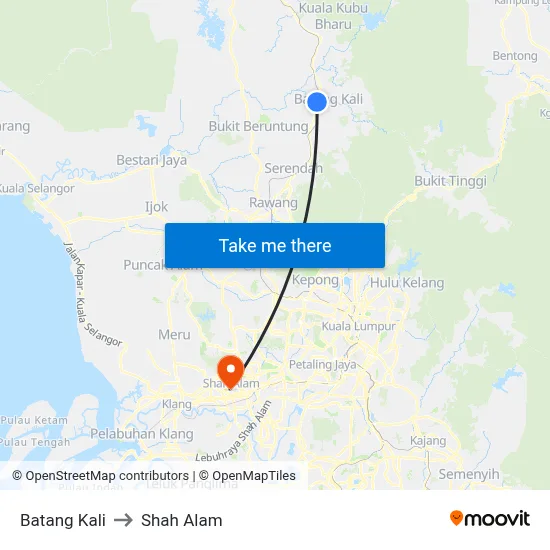 Batang Kali to Shah Alam map