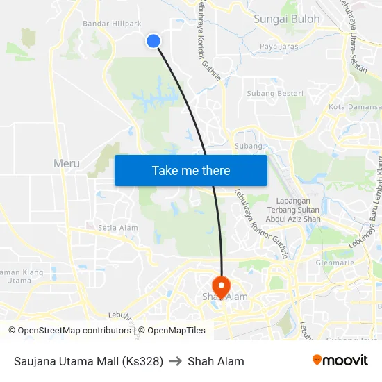 Saujana Utama Mall (Ks328) to Shah Alam map