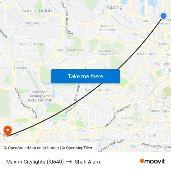 Maxim Citylights (Kl640) to Shah Alam map