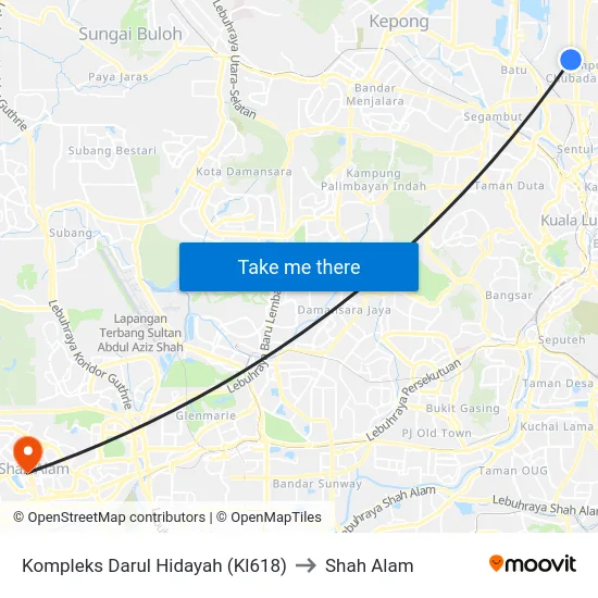 Kompleks Darul Hidayah (Kl618) to Shah Alam map