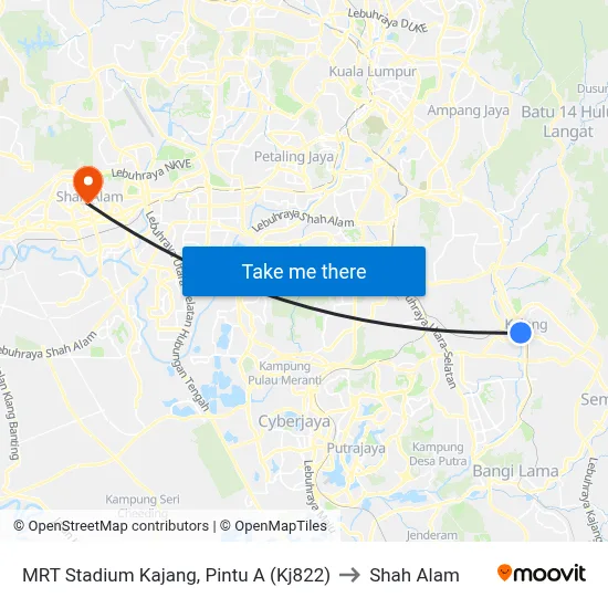 MRT Stadium Kajang, Pintu A (Kj822) to Shah Alam map