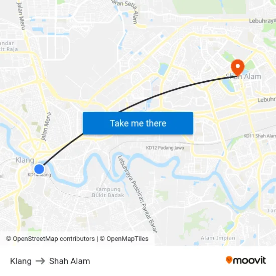 Klang to Shah Alam map