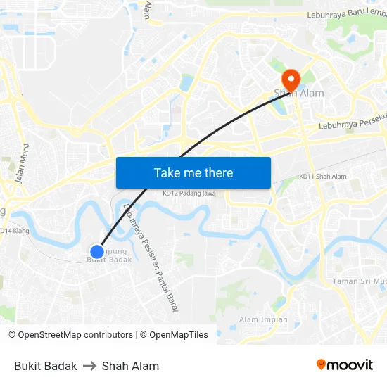 Bukit Badak to Shah Alam map