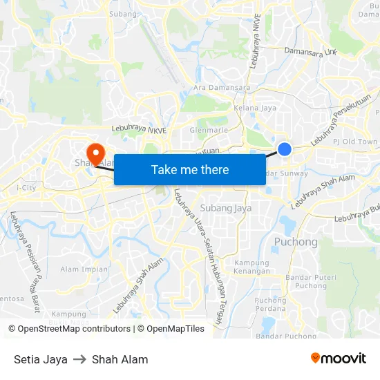 Setia Jaya to Shah Alam map