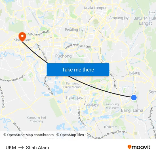 UKM to Shah Alam map