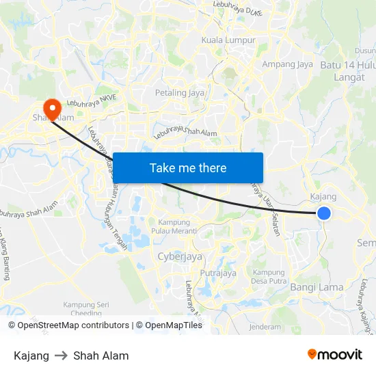 Kajang to Shah Alam map