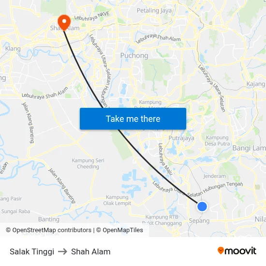 Salak Tinggi to Shah Alam map