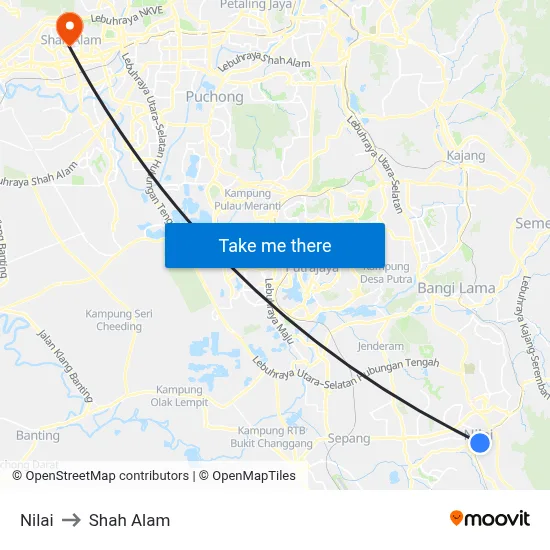 Nilai to Shah Alam map