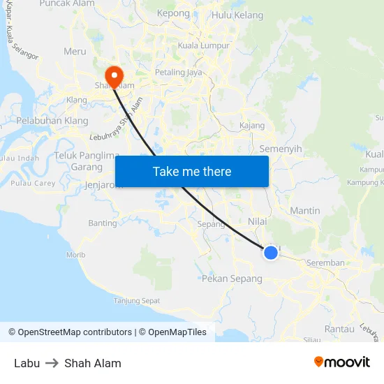 Labu to Shah Alam map