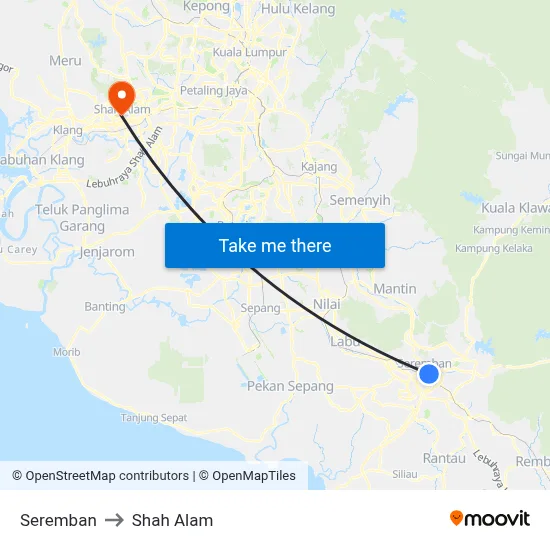 Seremban to Shah Alam map