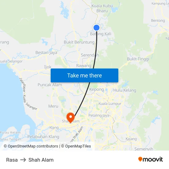 Rasa to Shah Alam map