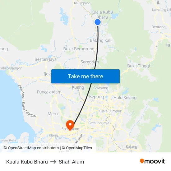 Kuala Kubu Bharu to Shah Alam map
