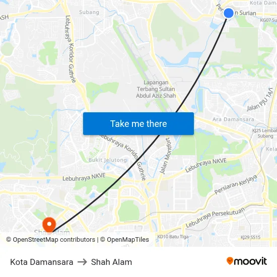 Kota Damansara to Shah Alam map