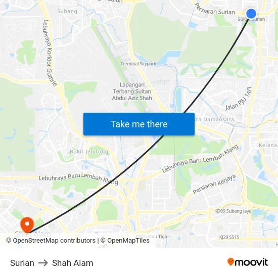 Surian to Shah Alam map
