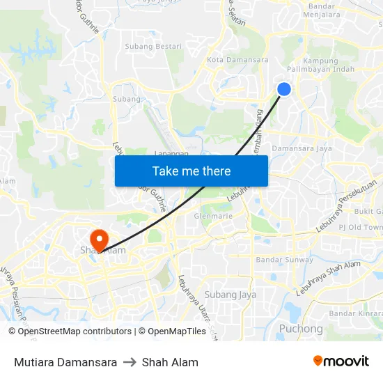 Mutiara Damansara to Shah Alam map
