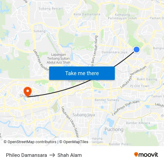 Phileo Damansara to Shah Alam map