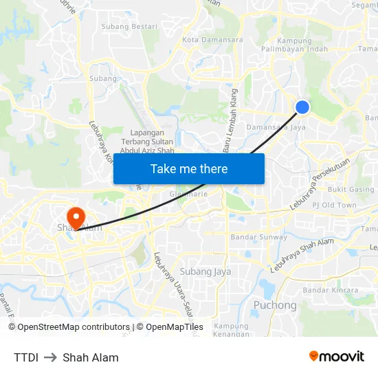 TTDI to Shah Alam map