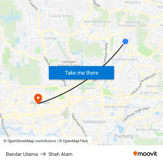 Bandar Utama to Shah Alam map