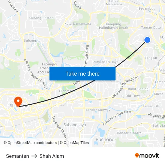 Semantan to Shah Alam map