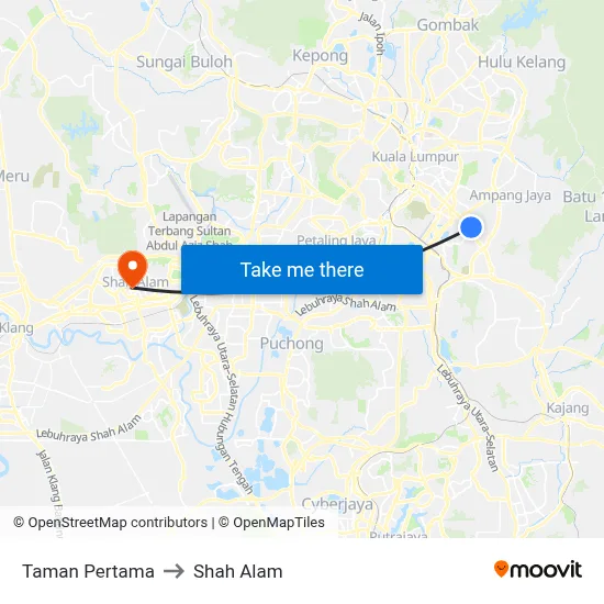 Taman Pertama to Shah Alam map