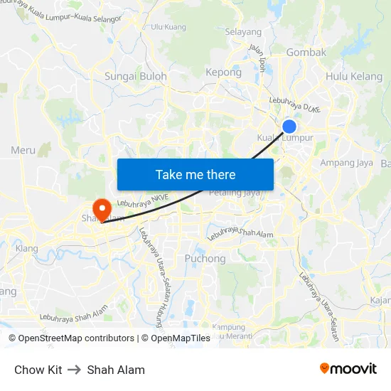 Chow Kit to Shah Alam map