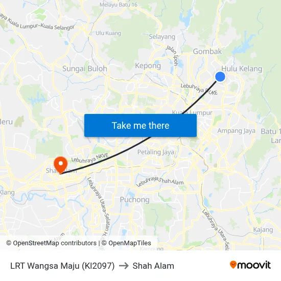 LRT Wangsa Maju (Kl2097) to Shah Alam map