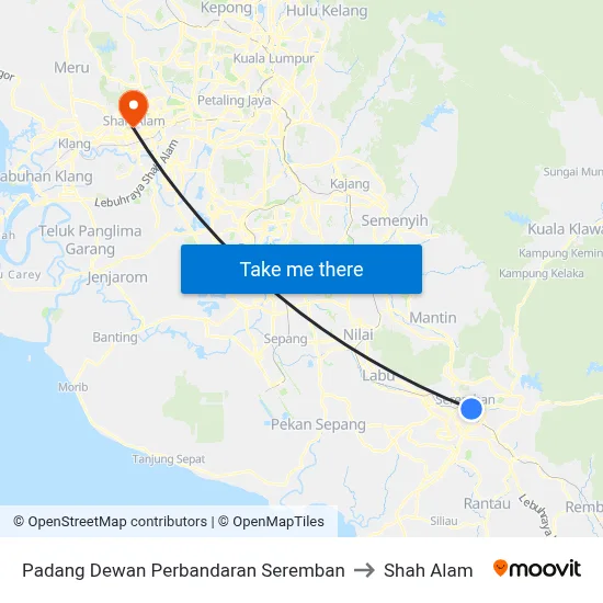 Padang Dewan Perbandaran Seremban to Shah Alam map