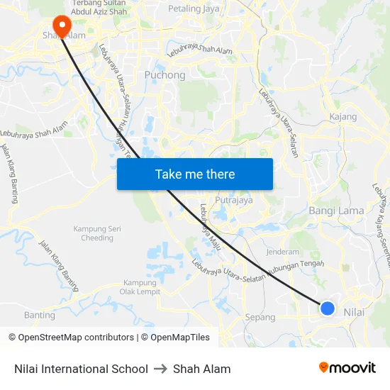 Nilai International School to Shah Alam map