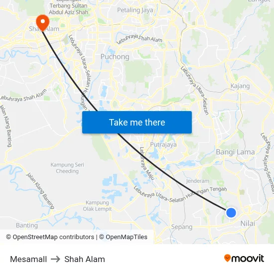 Mesamall to Shah Alam map