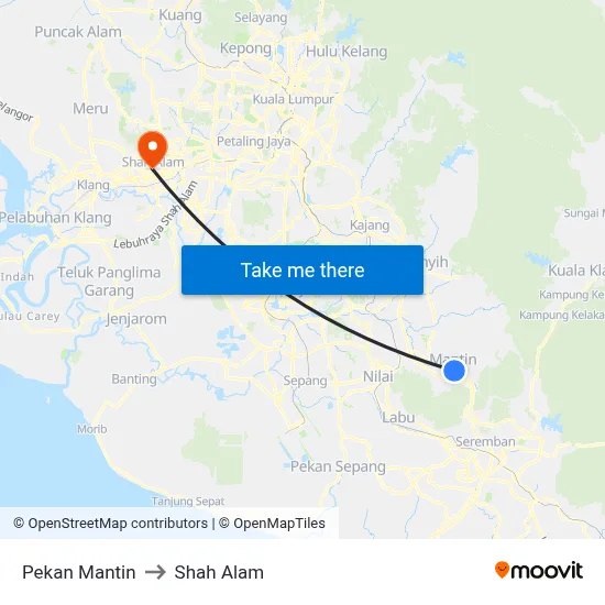 Pekan Mantin to Shah Alam map