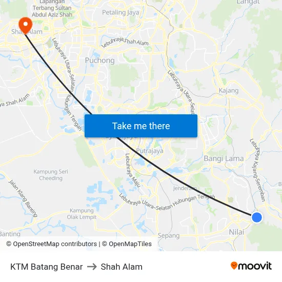 KTM Batang Benar to Shah Alam map