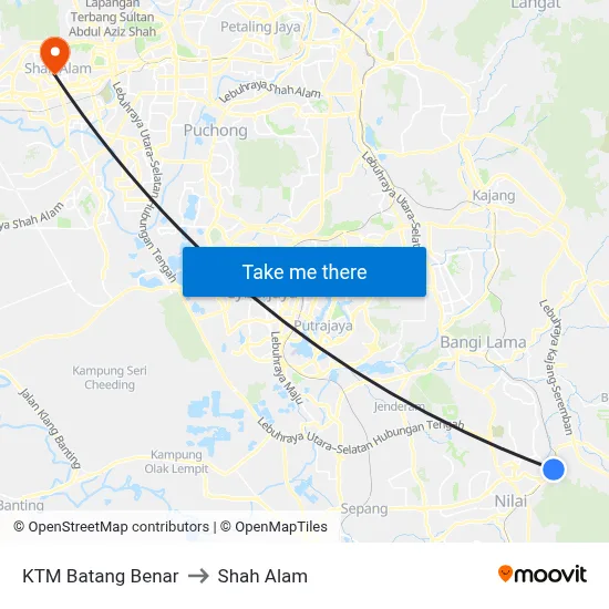KTM Batang Benar to Shah Alam map