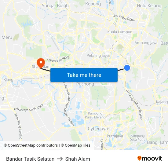 Bandar Tasik Selatan to Shah Alam map