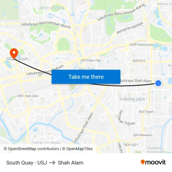 South Quay - USJ to Shah Alam map