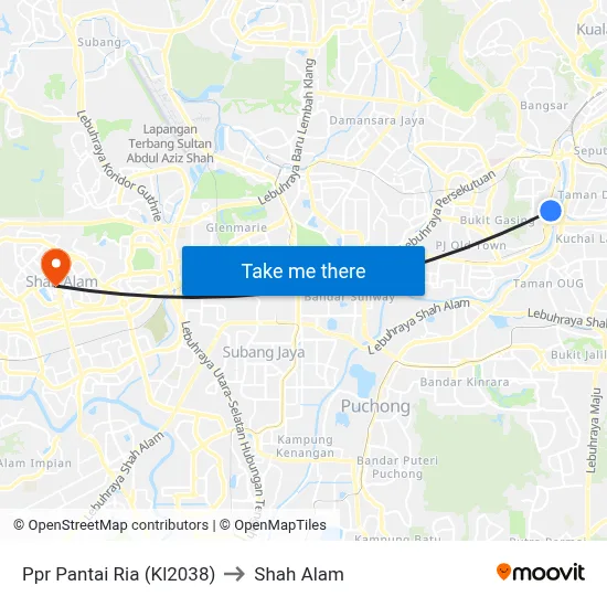 Ppr Pantai Ria (Kl2038) to Shah Alam map