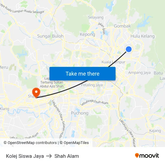 Kolej Siswa Jaya to Shah Alam map