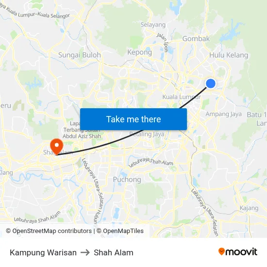 Kampung Warisan to Shah Alam map