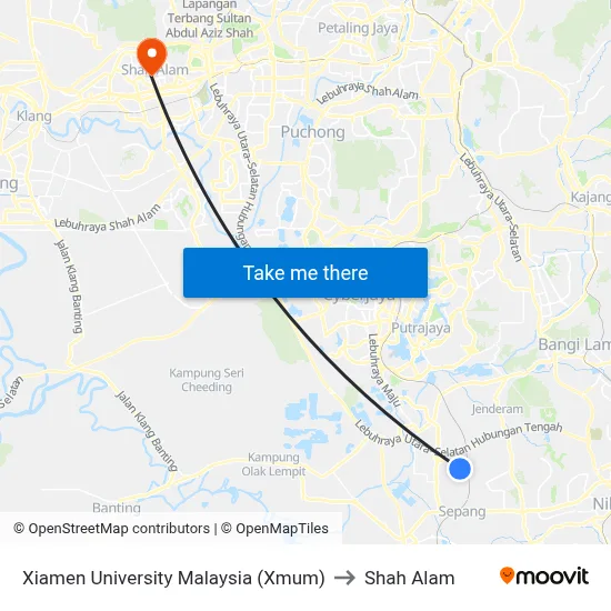 Xiamen University Malaysia (Xmum) to Shah Alam map
