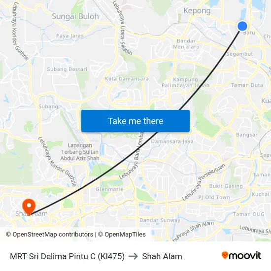 MRT Sri Delima Pintu C (Kl475) to Shah Alam map