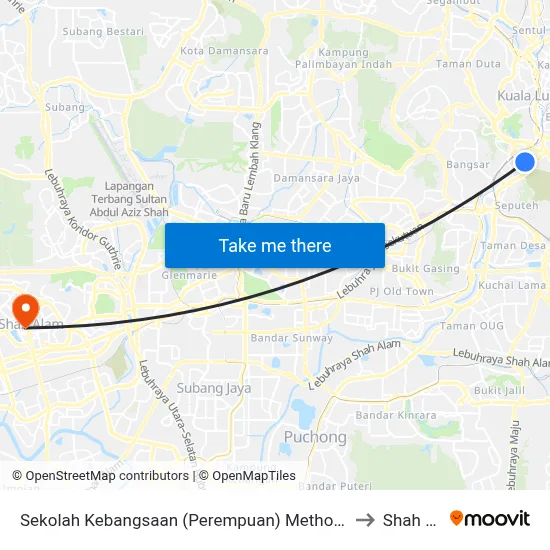 Sekolah Kebangsaan (Perempuan) Methodist 1 & 2 (Kl1082) to Shah Alam map
