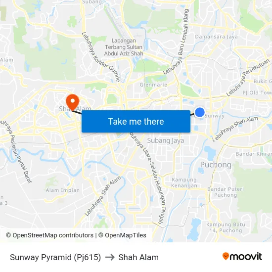 Sunway Pyramid (Pj615) to Shah Alam map