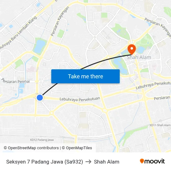 Seksyen 7 Padang Jawa (Sa932) to Shah Alam map