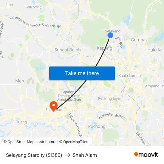 Selayang Starcity (Sl380) to Shah Alam map