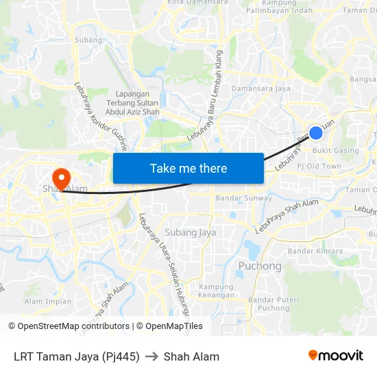 LRT Taman Jaya (Pj445) to Shah Alam map
